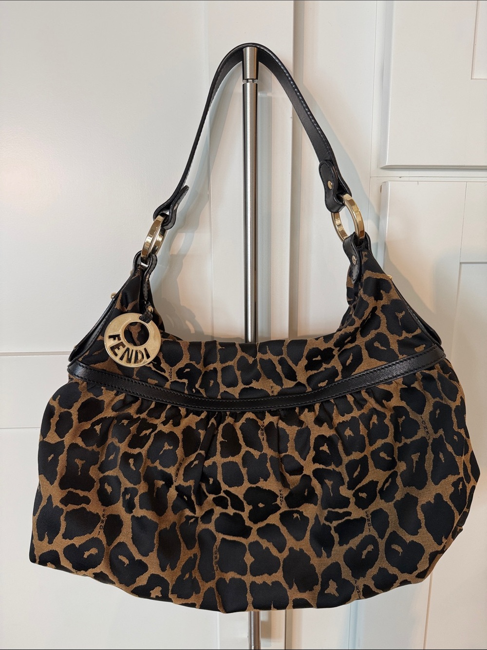 Fendi Leopard Print Brown and Black Shoulder Bag